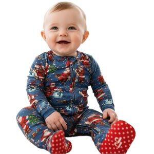 Posh Peanut‎ One-Piece Footies, Ships Fast, Holiday Ready, Santa, Blue Sz 3-6 Mo